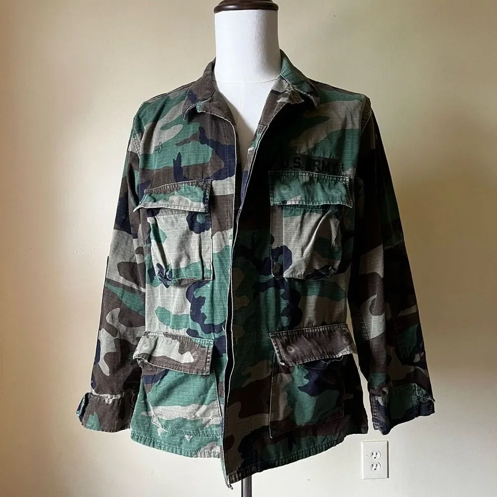 Vintage U.S. Army Woodland Camo BDU Jacket Medium Regular Ripstop Combat Coat - Picture 11 of 11